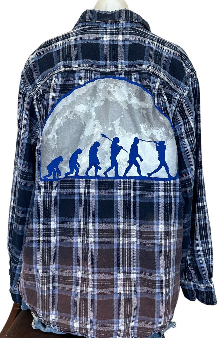 Evolution of a Baseball Player Plaid Flannel Shirt XXL Oversize Shacket Unique